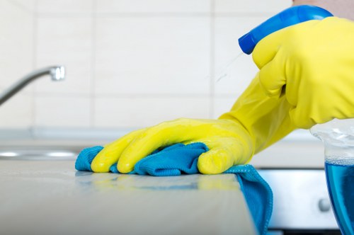 Technician treating stains on a sofa in Brixton